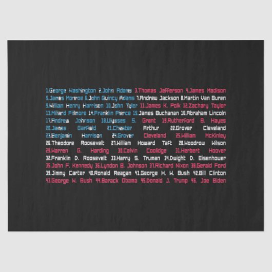 Lijst 46 Amerikaanse Presidenten van de Verenigde  Tissuepapier (Voorkant)