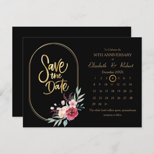 Lijst 50e Jubileum Bruiloft De Datumkalender Aankondigingskaart (Voorkant / Achterkant)