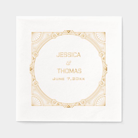 Lijst Art Deco Bruid Bruidegom Datum Huwelijk Folie Servetten (Voorkant)