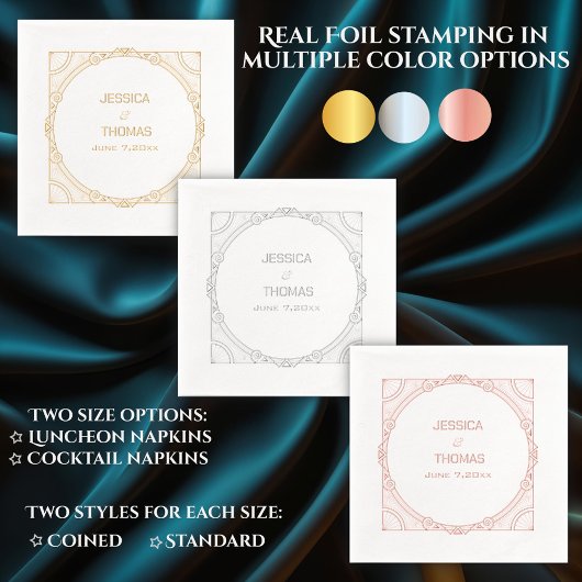  Lijst Art Deco Bruid Bruidegom Datum Huwelijk Folie Servetten