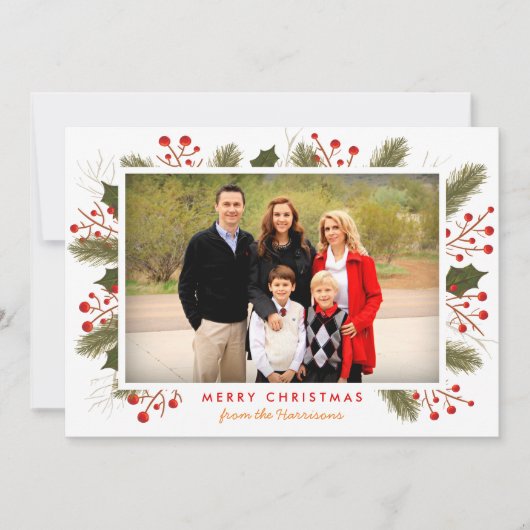 Lijst Berry Branches | Moderne kerstfoto's Feestdagenkaart (Voorkant)