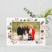 Lijst Berry Branches | Moderne kerstfoto's Feestdagenkaart (Staand voorkant)