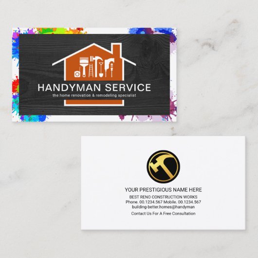 Lijst Black Timber Paint Splatter Visitekaartje (Voorkant / Achterkant)