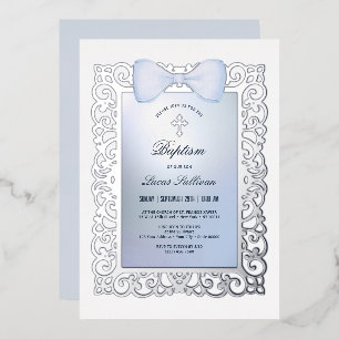 Lijst Blue Bow doop Folie Uitnodiging
