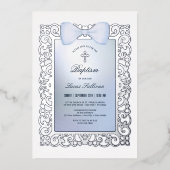 Lijst Blue Bow doop Folie Uitnodiging (Voorkant)