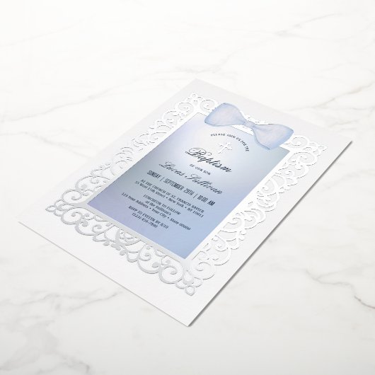  Lijst Blue Bow doop Folie Uitnodiging (Gedraaid)