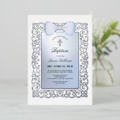 Lijst Blue Bow doop Folie Uitnodiging (Staand Voorkant)