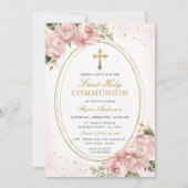 Lijst Blush roze Roses Eerste Heilige Communie Kaart (Voorkant)