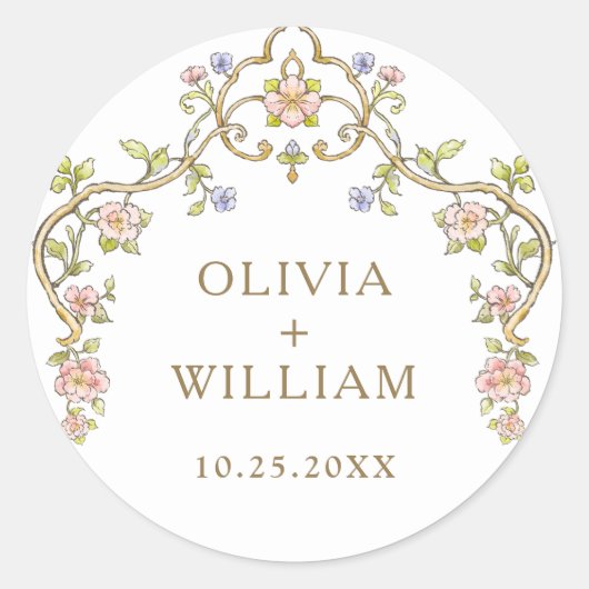 Lijst Bohemian Flowers Bruiloft Ronde Sticker (Voorkant)