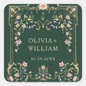   Lijst Bohemian Flowers Bruiloft Vierkante Sticker (Voorkant)