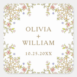   Lijst Bohemian Flowers Bruiloft Vierkante Sticker