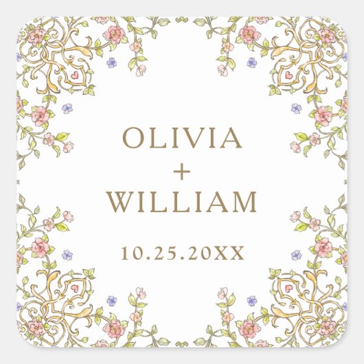   Lijst Bohemian Flowers Bruiloft Vierkante Sticker (Voorkant)