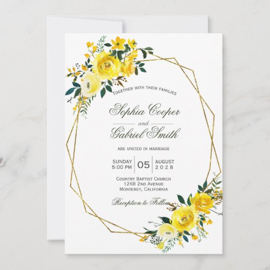 Lijst bruiloft met zomergele roos kaart (Voorkant)