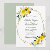 Lijst bruiloft met zomergele roos kaart (Voorkant / Achterkant)