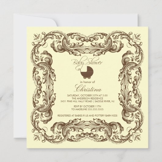  Lijst Bruin Geel Baby shower Uitnodiging (Voorkant)