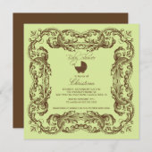  Lijst Bruin Groen Baby shower Uitnodiging (Voorkant / Achterkant)