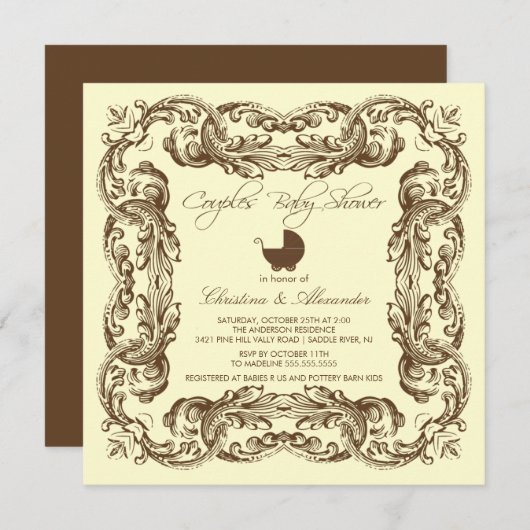 Lijst bruine paren Baby shower Uitnodiging (Voorkant / Achterkant)