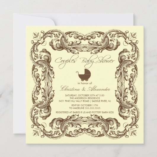  Lijst bruine paren Baby shower Uitnodiging (Voorkant)