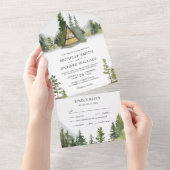 Lijst Cabin Lodge Rustic Mountain Wedding All In One Uitnodiging (Afscheurbaar)