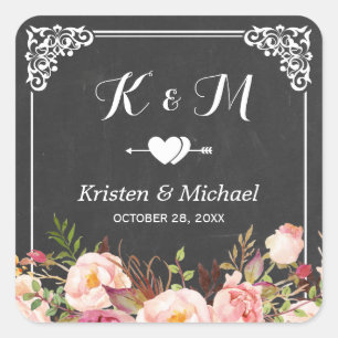 Lijst Chalkboard Floral Wedding Favor Vierkante Sticker