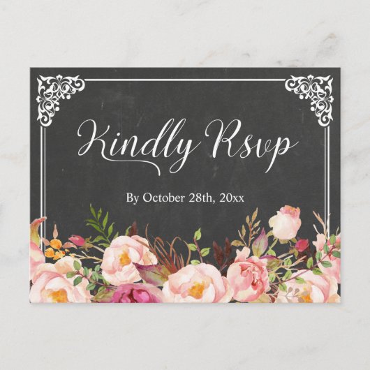  Lijst Chalkboard Floral Wedding RSVP Uitnodiging Briefkaart (Voorkant)