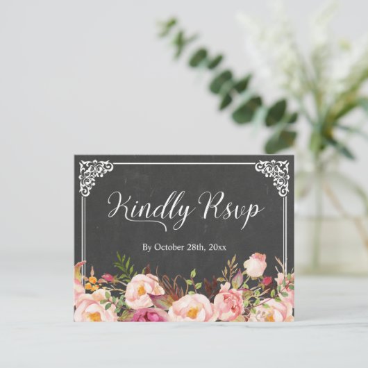  Lijst Chalkboard Floral Wedding RSVP Uitnodiging Briefkaart (Staand voorkant)