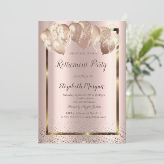 Lijst Confetti ballonnen Roos Gold Pensioen Kaart (Staand voorkant)