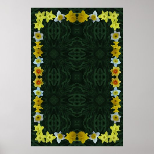 Lijst Daffodil over groene olievlekken Poster (Voorkant)