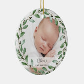 Lijst | Eerste Kerstmis baby met foto's Keramisch Ornament (Rechts)