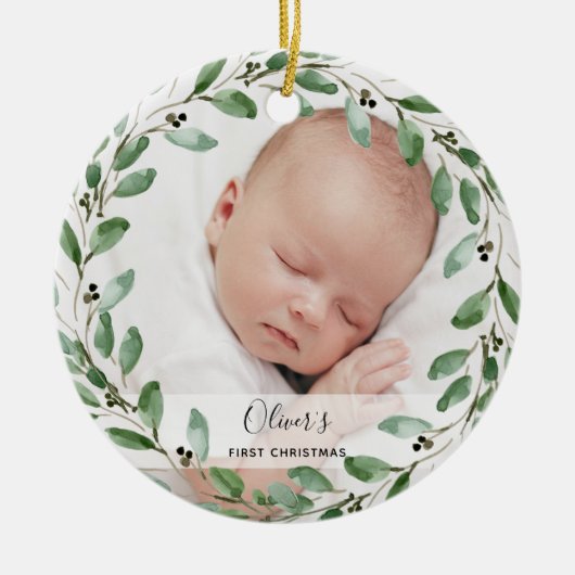 Lijst | Eerste Kerstmis baby met foto's Keramisch Ornament (Voorkant)