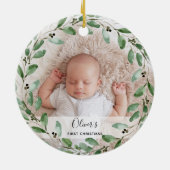 Lijst | Eerste Kerstmis baby met foto's Keramisch Ornament (Achterkant)