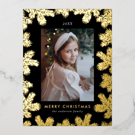 Lijst Elegant Black en Gold Pine Folie Feestdagen Briefkaart (Voorkant)