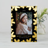 Lijst Elegant Black en Gold Pine Folie Feestdagenkaart (Staand Voorkant)