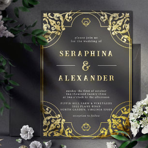   Lijst   Elegant Black en Gold Real Folie Uitnodiging