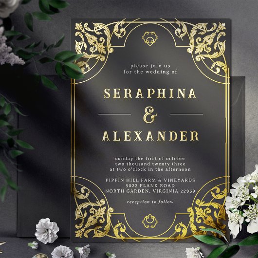   Lijst | Elegant Black en Gold Real Folie Uitnodiging