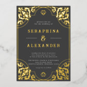   Lijst | Elegant Black en Gold Real Folie Uitnodiging (Voorkant)