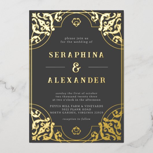   Lijst | Elegant Black en Gold Real Folie Uitnodiging (Voorkant)