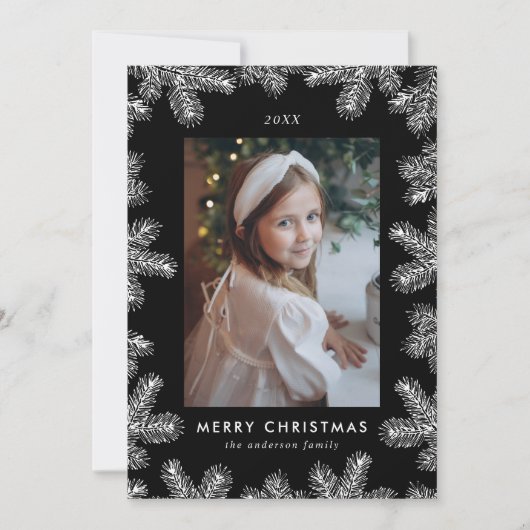 Lijst Elegant Black en White Pine Feestdagenkaart (Voorkant)