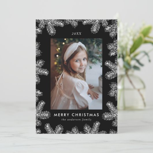 Lijst Elegant Black en White Pine Feestdagenkaart (Staand voorkant)