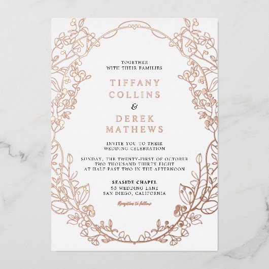  Lijst Elegant Trouwen Roos Gold Folie Uitnodiging (Voorkant)