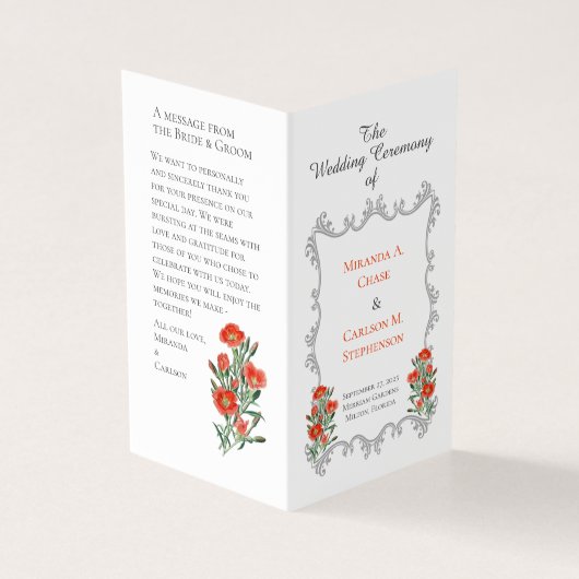  Lijst- en Floral Wedding-programma Kaart (Buitenkant)