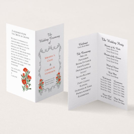  Lijst- en Floral Wedding-programma Kaart (Binnen en buitenkant)