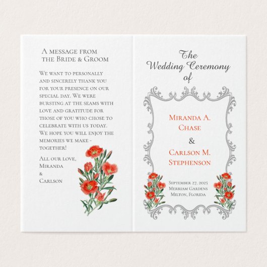  Lijst- en Floral Wedding-programma Kaart (Buitenkant ongevouwen)