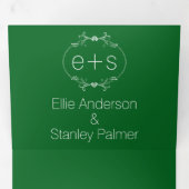 Lijst en initialen monogram smaragd groene bruilof drieluik uitnodiging (Binnenzijde eerst)