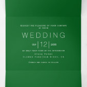 Lijst en initialen monogram smaragd groene bruilof drieluik uitnodiging (Binnenkant midden)