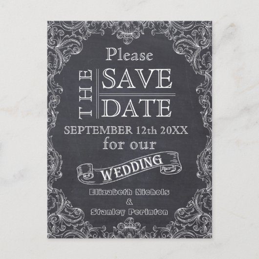  lijst en krijtbordbruiloft Opslaan Datum Aankondigingskaart (Voorkant)