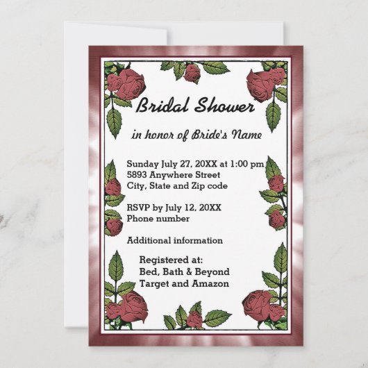 Lijst en rode rozen Bridal Shower Invitation Kaart (Voorkant)