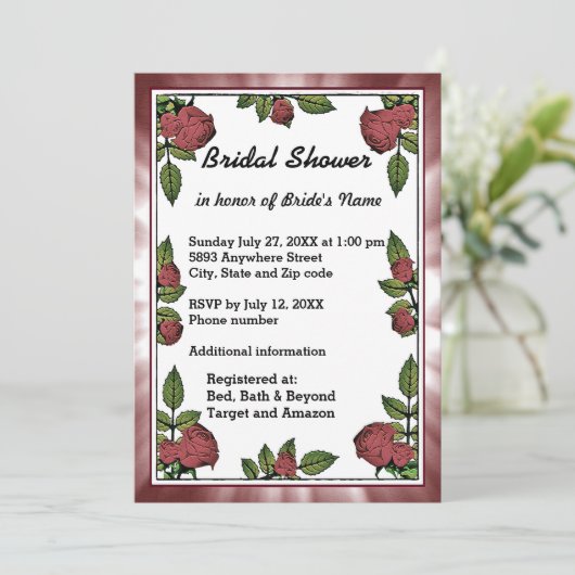 Lijst en rode rozen Bridal Shower Invitation Kaart (Staand voorkant)