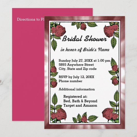 Lijst en rode rozen Bridal Shower Invitation Kaart (Voorkant / Achterkant)