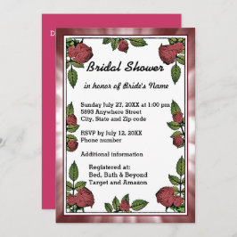 Lijst en rode rozen Bridal Shower Invitation Kaart